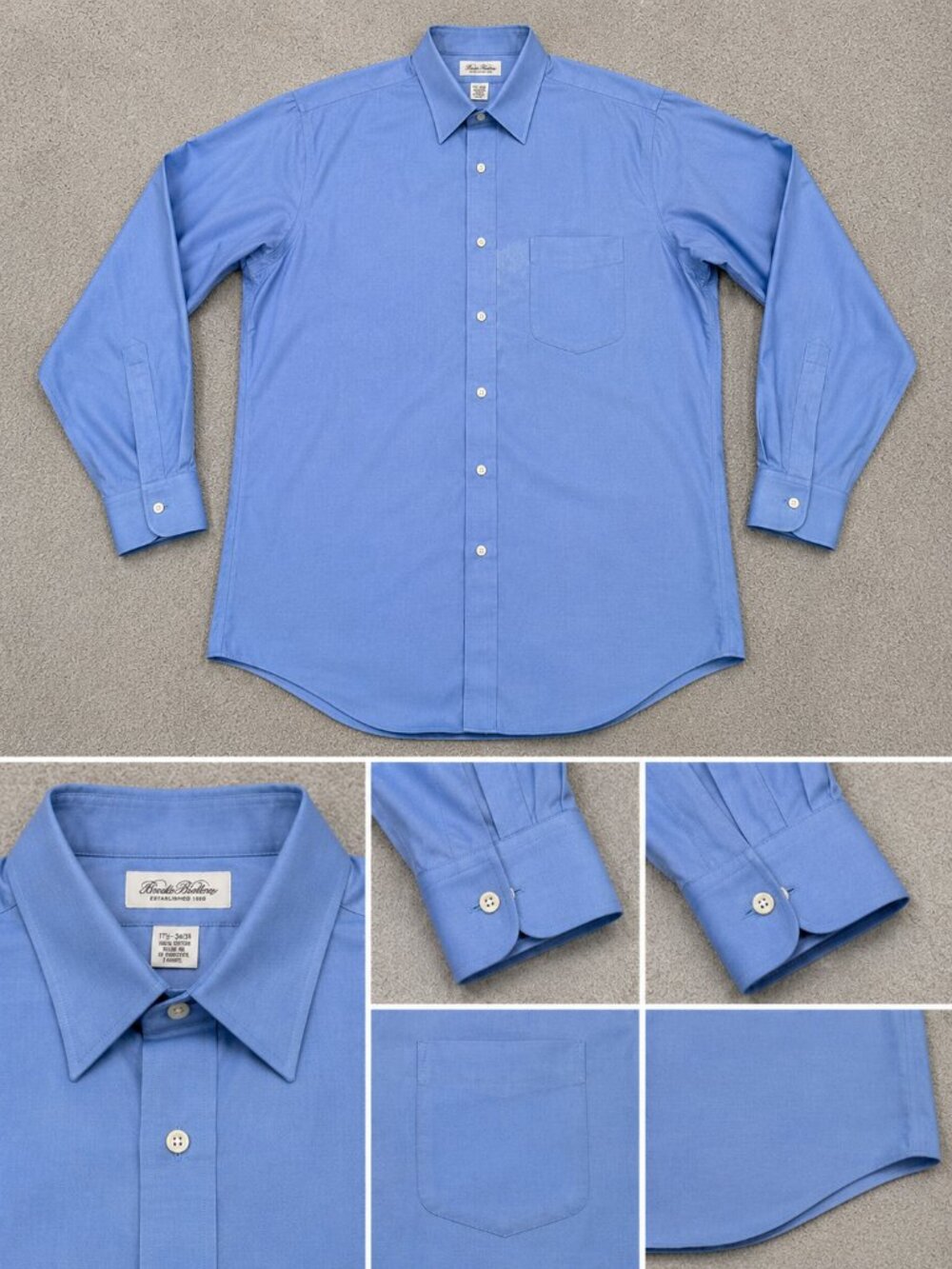Brooks Brothers Dress Shirt Mens 17 1/2-34 Blue Non Iron Cotton